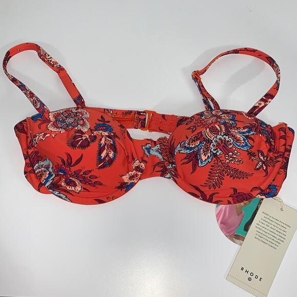 Bikini Top Underwire Leafy Floral Print D/DD - RHODE Orange Floral NWT - Picture 3 of 6